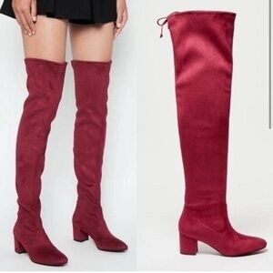 Stuart Weitzman Genna Stretch Suede Over The Knee Burgundy Boots